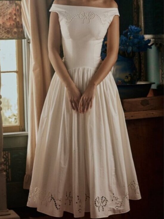 House of CB Dresses & Skirts - House of CB • Lauren Off-Shoulder White Midi Dress with Eyelet Hem